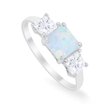 Princess Cut Engagement Ring Lab Created White Opal 925 Sterling Silver